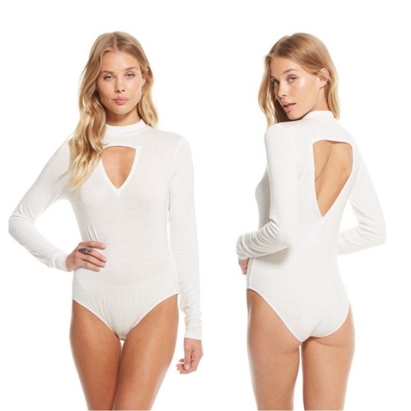 NWT, Chaser, Womens, Glitter Jersey LS Mock Turtleneck Triangle Cutout‎ Bodysuit - Picture 3 of 5
